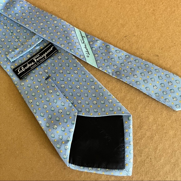 Feragammo Fish Swimming Stars Printed Silk Tie - Picture 3 of 4